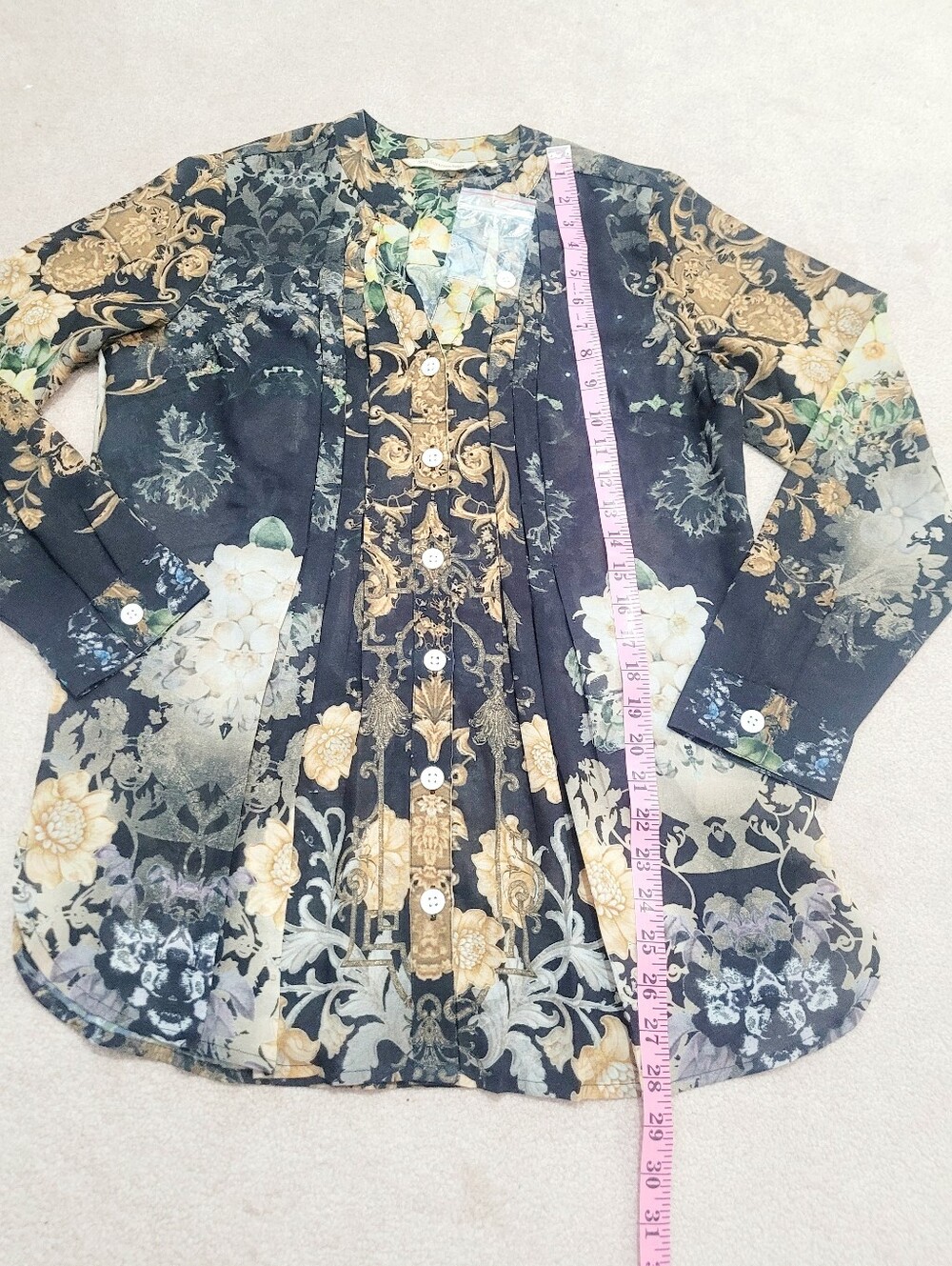 Soft Surroundings Sheer Floral Baroque Tunic Blouse Womens Size Small Boho New - Picture 13 of 14